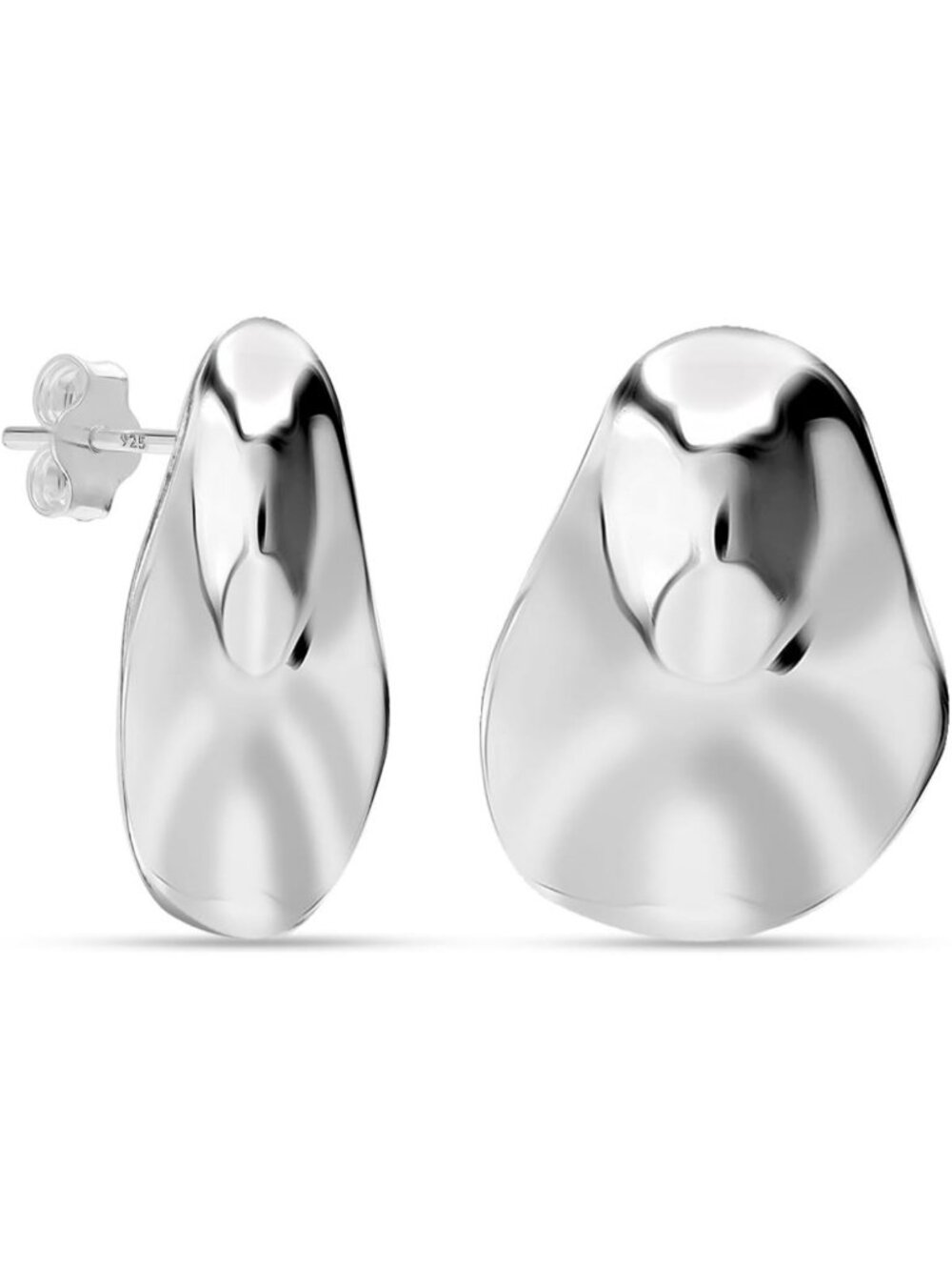 925 Sterling Silver Hammered Wavy Pear Drop Earrings for Women - Elegant 25mm